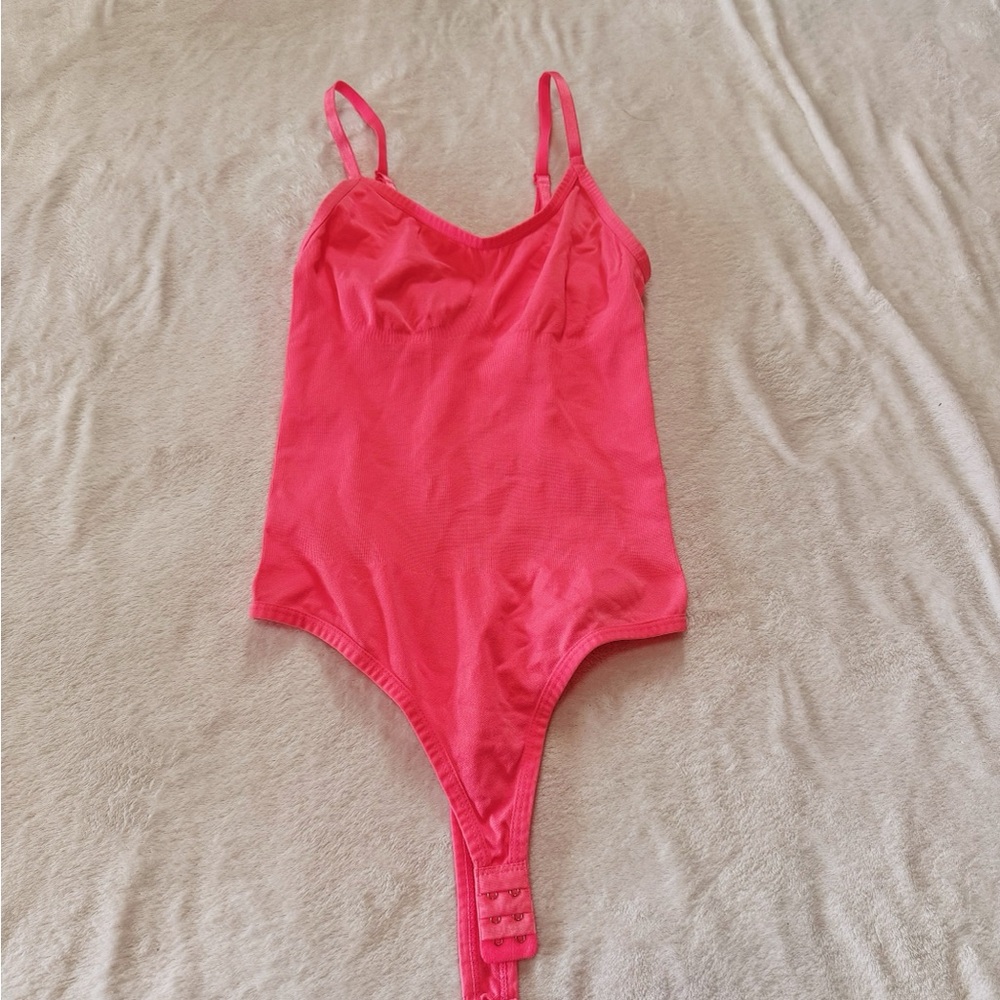 Seamless Hot Pink Stretch Bodysuit with Adjustable Straps